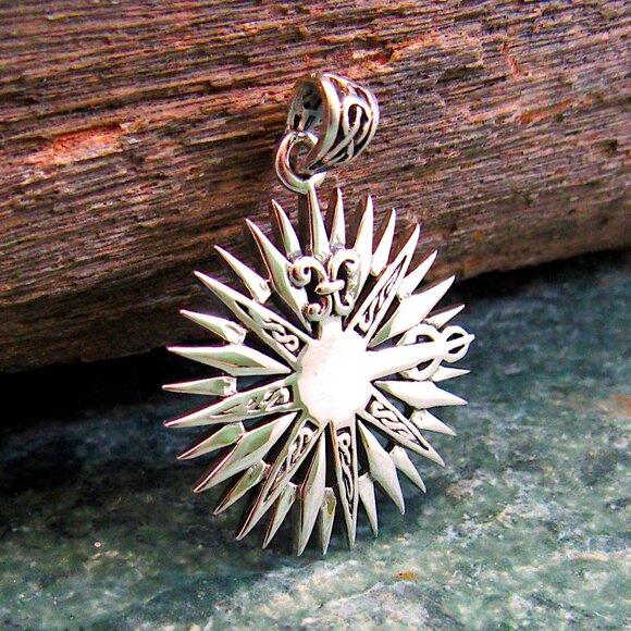 Solid 925 Sterling Silver Celtic Compass Rose Pendant, Mens Fleur De Lis Jewelry - Picture 1 of 9